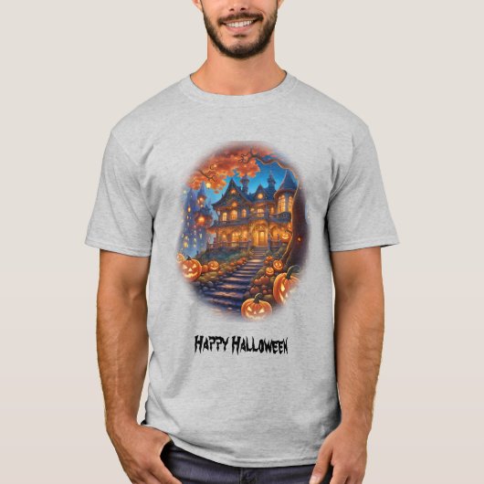 Wunderschöne Villa im Wald, Kürbisse, Halloween T-Shirt (Vorderseite)