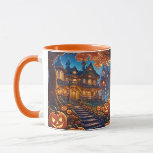 Wunderschöne Villa im Wald, Kürbisse, Halloween Tasse (Links)