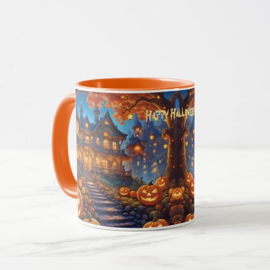 Wunderschöne Villa im Wald, Kürbisse, Halloween Tasse (Vorderseite Links)