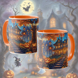 Wunderschöne Villa im Wald, Kürbisse, Halloween Tasse