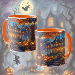 Wunderschöne Villa im Wald, Kürbisse, Halloween Tasse
