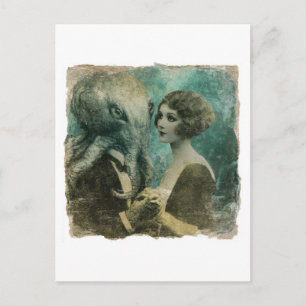 Wunderschöne Vintage-Dame und ein Kraken im Anzug Postkarte