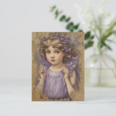 Wunderschöne Vintage-Fee und lila Blumen Postkarte (Stehend Vorderseite)