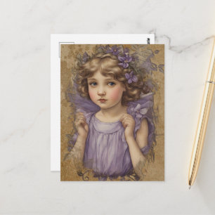 Wunderschöne Vintage-Fee und lila Blumen Postkarte