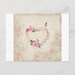 Wunderschöne Vintage-Herz aus Spitze, Blumen, Postkarte