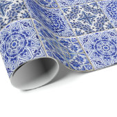 Wunderschöne Vintage Muster Blau- und Weißfliesen Geschenkpapier (Rolleneckpunkt)