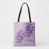 Wunderschöne violette Blumen mit Monogramm Tasche (Vorderseite)