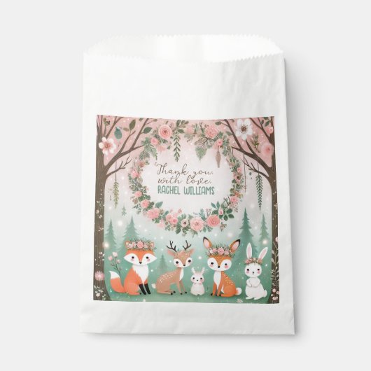 Wunderschöne Waldkreaturen mit Babydusche Geschenktütchen (Vorderseite)