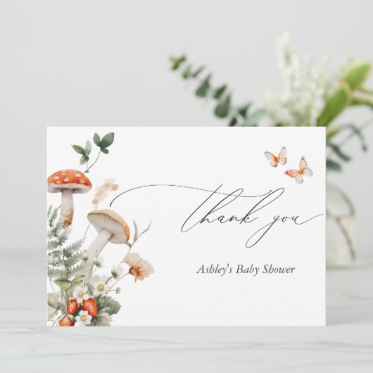 Wunderschöne Waldpuschroom-Babydusche Dankeskarte (Stehend Vorderseite)