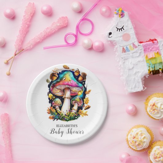 Wunderschöne Waldpuschroom-Babydusche Pappteller (Party)