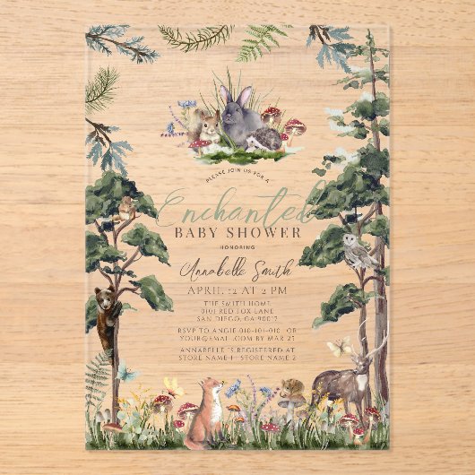 Wunderschöne Waldtierdusche Acryleinladungen (Vorderseite)