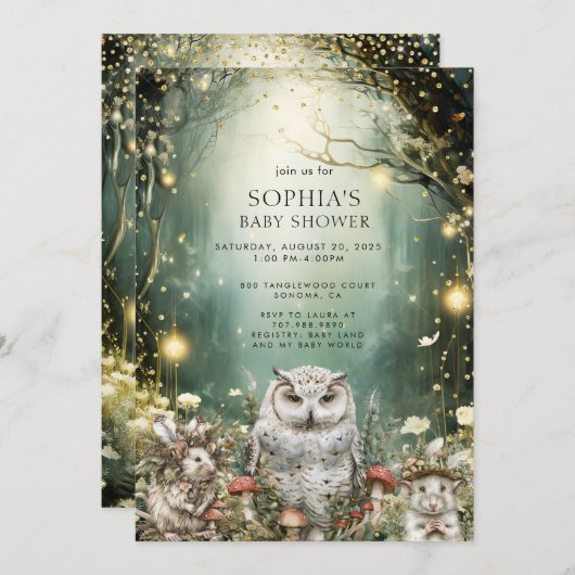 Wunderschöne Waldtierdusche Einladung (Vorne/Hinten)