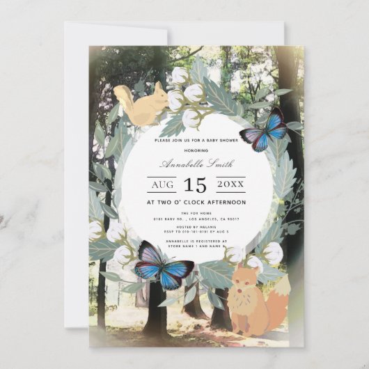 Wunderschöne Waldtierdusche Einladung (Vorderseite)