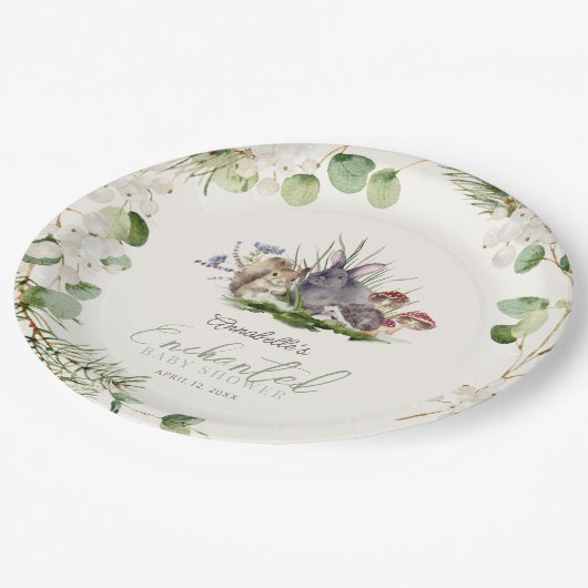 Wunderschöne Waldtierdusche Pappteller (Schrägansicht)