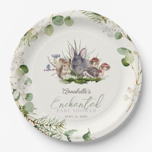 Wunderschöne Waldtierdusche Pappteller (Vorderseite)