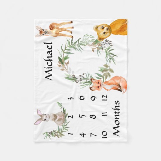 Wunderschöne Waldtiere Fox Milestone Keepake Fleecedecke (Vorderseite)