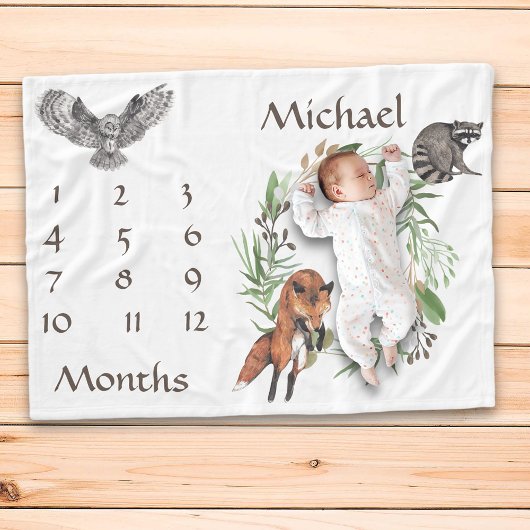 Wunderschöne Waldtiere Fox Milestone Keepake Fleecedecke