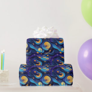 Wunderschöne Wasserfarbe Blaue Sternennacht Gemalt Geschenkpapier