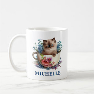 Wunderschöne Wasserfarbe Ragdoll-Katze und blaue B Kaffeetasse