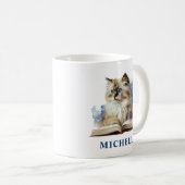 Wunderschöne Wasserfarbe Ragdoll-Katze und blaue B Kaffeetasse (VorderseiteRechts)