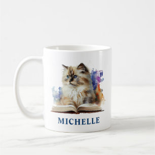 Wunderschöne Wasserfarbe Ragdoll-Katze und blaue B Kaffeetasse