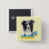 Wunderschöne Wasserfarbe Ukraine Hund und Schmette Button (Vorne & Hinten)