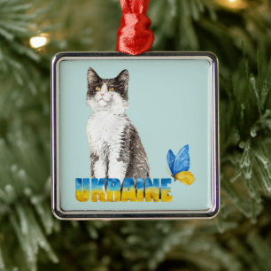 Wunderschöne Wasserfarbe Ukraine Katze und Schmett Ornament Aus Metall