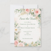 Wunderschöne wasserfarbene gemalte Rosen Save-the- Save The Date (Vorderseite)