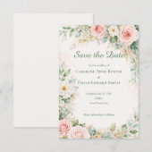Wunderschöne wasserfarbene gemalte Rosen Save-the- Save The Date (Vorne/Hinten)
