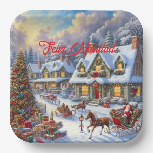 Wunderschöne Weihnachtsdörfer Pappteller (Vorderseite)