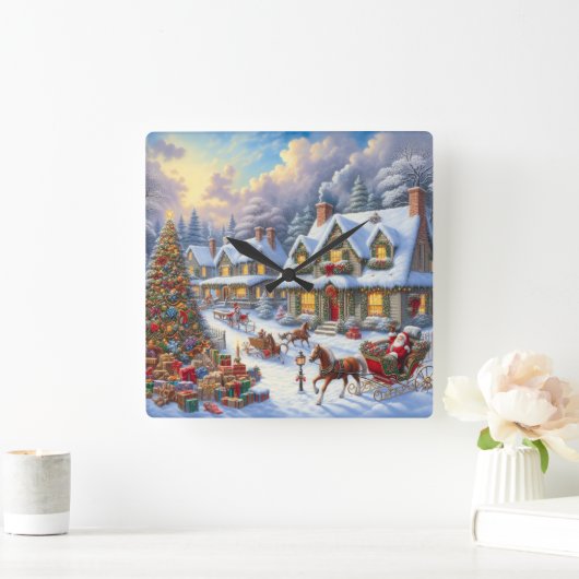 Wunderschöne Weihnachtsdörfer Quadratische Wanduhr (Zuhause)