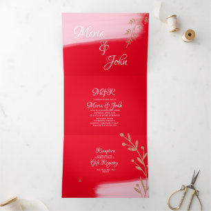 Wunderschöne Weihnachtsfeier Rose Gold Sprigs Red  Dreifach Gefaltete Einladung
