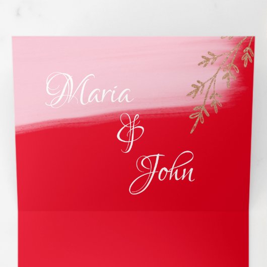 Wunderschöne Weihnachtsfeier Rose Gold Sprigs Red Dreifach Gefaltete Einladung (Innen Erste Seite)