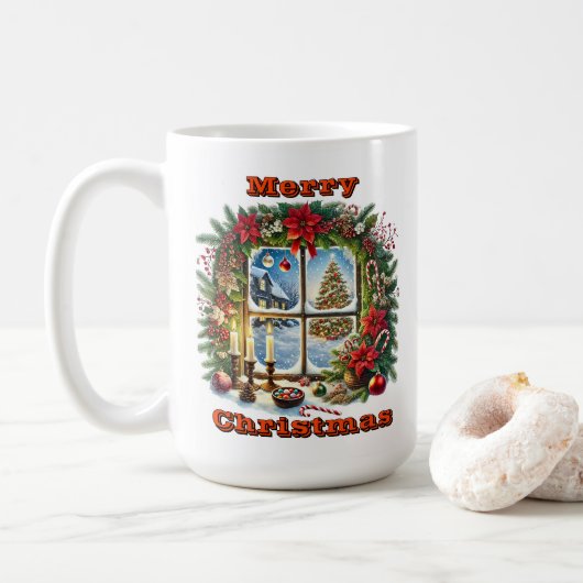 Wunderschöne Weihnachtsfensterwelt Kaffeetasse (Mit Donut)