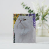 Wunderschöne weiße Katze in Blumen-Collage Postkarte (Stehend Vorderseite)