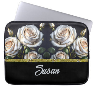 Wunderschöne weiße Rosen mit goldenen Details, ele Laptopschutzhülle