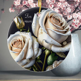 Wunderschöne weiße Rosen mit goldenen Details Keramik Ornament