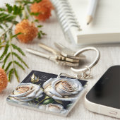 Wunderschöne weiße Rosen mit goldenen Details Schlüsselanhänger (Vorderseite rechts)