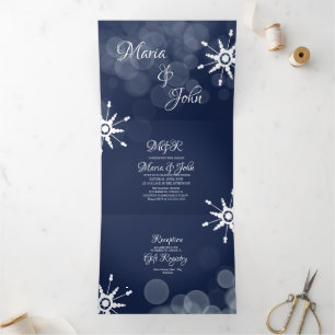 Wunderschöne Winterhochzeit Schneeflocken Bokeh Li Dreifach Gefaltete Einladung