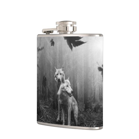 Wunderschöne Wölfe Schwarz und Weiß Leaf uns allei Flachmann (Links)