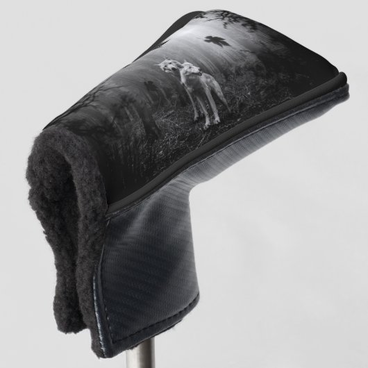 Wunderschöne Wölfe Schwarz und Weiß Leaf uns allei Golf Headcover (3/4 Vorderseite)