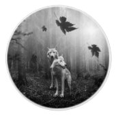 Wunderschöne Wölfe Schwarz und Weiß Leaf uns allei Keramikknauf (Vorderseite)