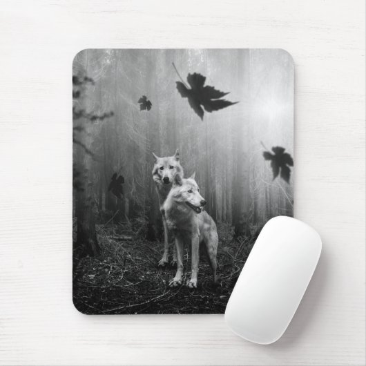 Wunderschöne Wölfe Schwarz und Weiß Leaf uns allei Mousepad (Mit Mouse)