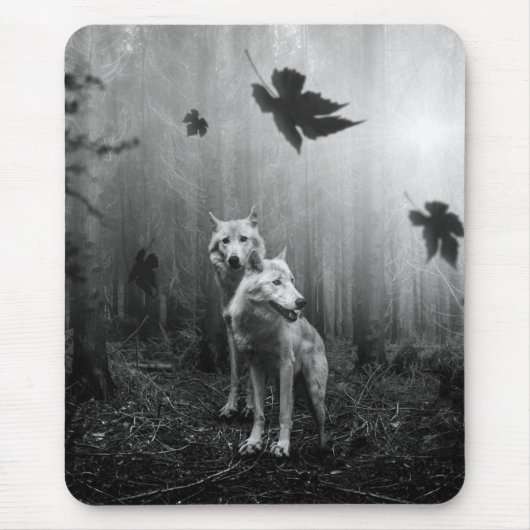 Wunderschöne Wölfe Schwarz und Weiß Leaf uns allei Mousepad (Vorne)