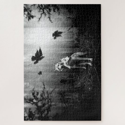 Wunderschöne Wölfe Schwarz und Weiß Leaf uns allei Puzzle (Vertikal)