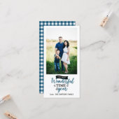 Wunderschöne Zeit Blue Gingham Holiday Foto Karte (Vorderseite/Rückseite Beispiel)