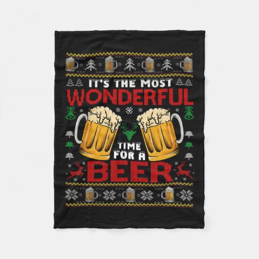 Wunderschöne Zeit für ein Bier hässlich Weihnachts Fleecedecke (Vorderseite)