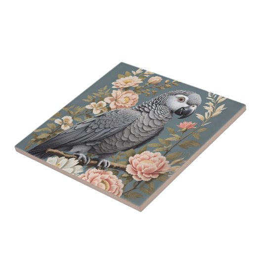 Wunderschöner afrikanischer Grau-Papagei mit elega Fliese (Seite)