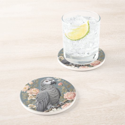 Wunderschöner afrikanischer Grau-Papagei mit elega Getränkeuntersetzer (Seite)