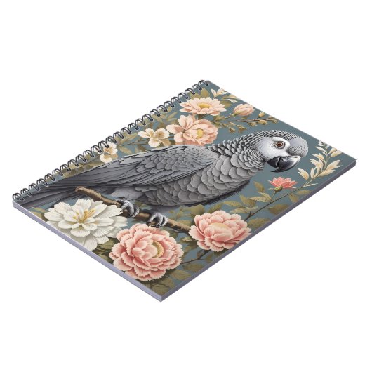 Wunderschöner afrikanischer Grau-Papagei mit elega Notizblock (Linke Seite)